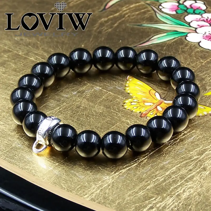 

Black Onyx Beads Bracelet With Silver Carrier Thomas DIY Style 925 Sterling Silver Beaded Making Jewelry Stones For Women Men