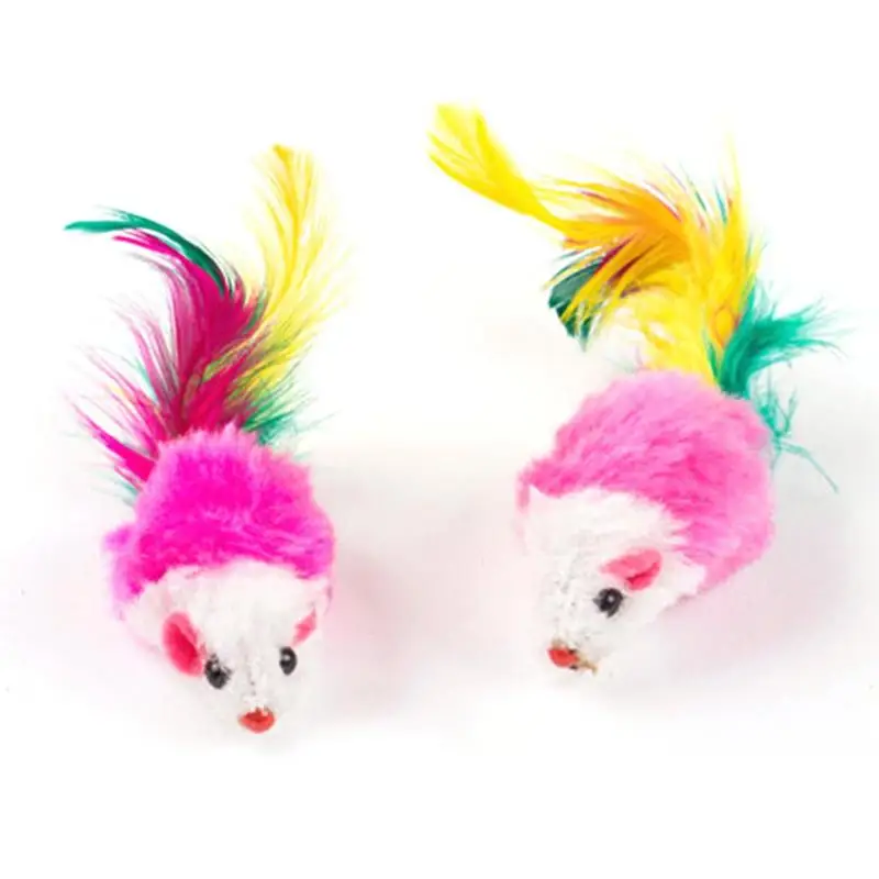 10Pcs/lot Cute False Mouse Pet Cat Toys Mini Playing Toys Interactive Colorful Feather Pet Cat Mouse Plush Kitten Funny Toys