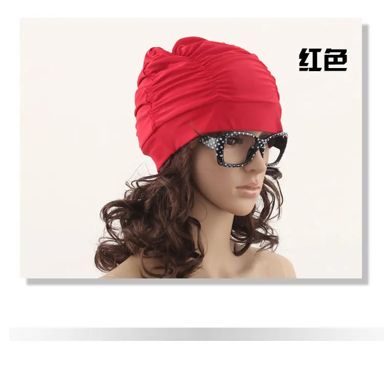 Женская водонепроницаемая шапка для плавания эластичная шапочка для плавания плиссированная защита ушей пляжная шапочка для плавания - Цвет: Красный