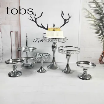 

Wedding Display 1 2 Tiered Crystal Cupcake Decoration Crystal Set Round Mirror Luxury Silver Cake Stand