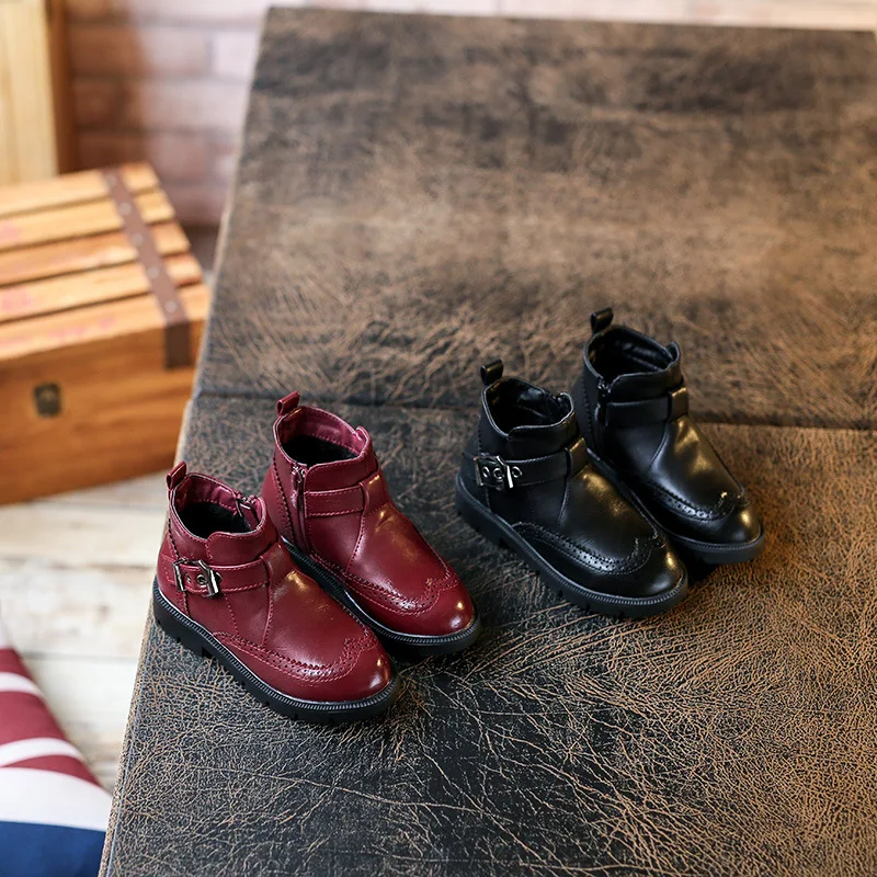 

WENDYWU 2017 NEW ARRVIALS Fashion leather children's boots Bullock carved girl boys male boots princess temperament handsome