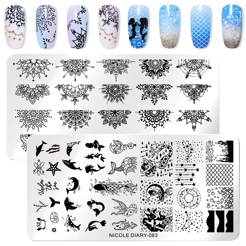 

NICOLE DIARY Dolphin Elk Nail Art Stamping Plates Animals Cat Flower Floral Image Stamp Stencil Template Manicure Printing Tool