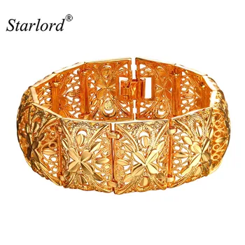 

Vintage Wide Cuff Bracelet For Women Indian Jewelry 20cm Long 2.2cm Width Gold Color Cute Metal Fashion Bracelet Bangles H2400