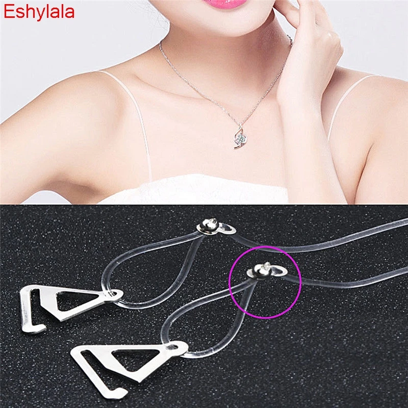 Clear Bra Straps Metal Clips Transparent See through Adjustable Dress Discreet