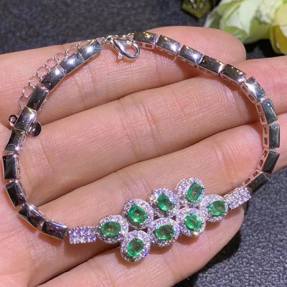 

Natural green emerald Bracelet Natural gemstone Bracelet 925 silver bracelet delicate chain Flower women party Gift jewelry