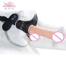 15*4cm 10 Speed Vibrating Dildo Strap On Vibrator,Panties Starpon Dildo for Women Lesbian Strap on toys Dicks Butt Plug for Fem