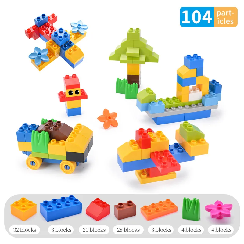52-156 шт DIY дизайн строительные блоки игрушки для детей мальчиков дети совместим с Duplo большой размер кирпичная образовательная модель - Цвет: 104pcs