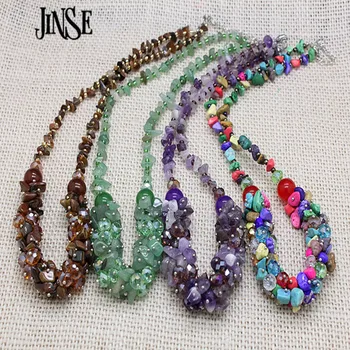 

JINSE Luxurious Ethnic Jewelry Natural Stone Bohemia Style Colorful Bead stone Crystal Chain Necklace Collier Femme BLS127