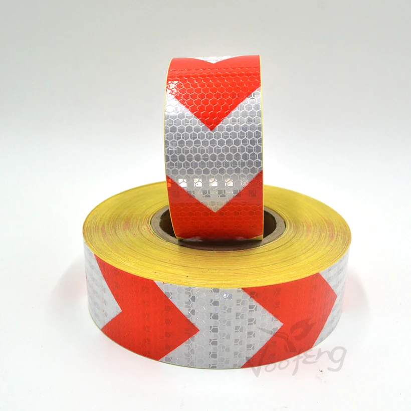 

5cmx5m Shining Reflective Warning Self-Adhesive Stikcer with Red White Color Arrow Printing for Car