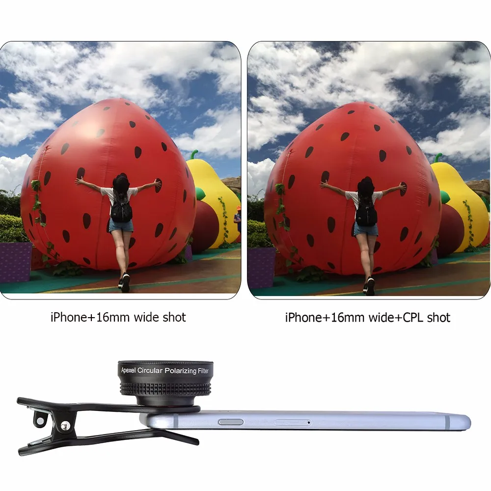 mobile phone camera lens APEXEL Pro Camera Lens Kit 16mm 4k Wide Angle Lens with CPL Filter Universal HD Mobile Phone Lens for iPhone 7 6S Plus Xiaomi best mobile lens for photography