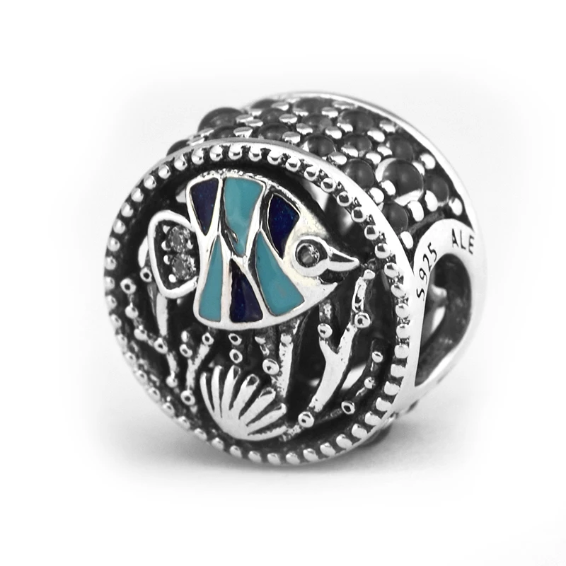

100% 925 Sterling Silver Beads With Ocean Life Mixed Enamel & Multi-Colored CZ for Jewelry Making Fit Bracelets YL569
