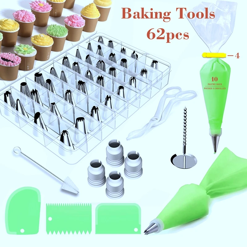 

FHEAL 62pcs/set Russian Piping Icing Nozzles Cake Decoration Tips Cake Decorating Tool Fondant Pastry Bag Baking Confectionery