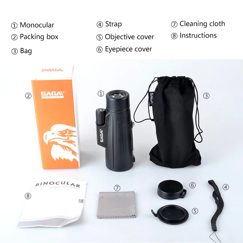 Монокуляр Карманный 10x42 мощный бинокль Bak4 высококачественный зум Ручной