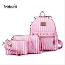Begutest Brand Designer 3 In 1 Women Bag Stone Women Backpacks Pu Leather Shoulder Bag Female Vintage Clutch Tote Bolsas