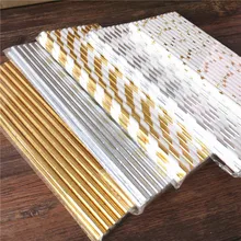 25pcs Metallic Gold heart star Foil Stripe font b Paper b font font b Straws b