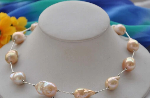 

Jewelr 005675 pink baroque KESHI REBORN PEARL silver NECKLACE 20inch