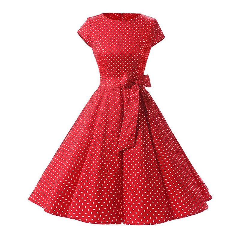 Gran oferta para verano del 2018, Vestido de lunares, de Hepburn con tapa roja, Vestido Midi de talla grande de los años 50 Vintage, vestidos XXL de talla grande|Vestidos| - AliExpress