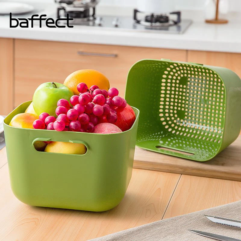 

2Pcs Drain Basket Household Eco-Friendly Food Fruits Vegetable Handle Wash Basket Home Kitchen Supplies