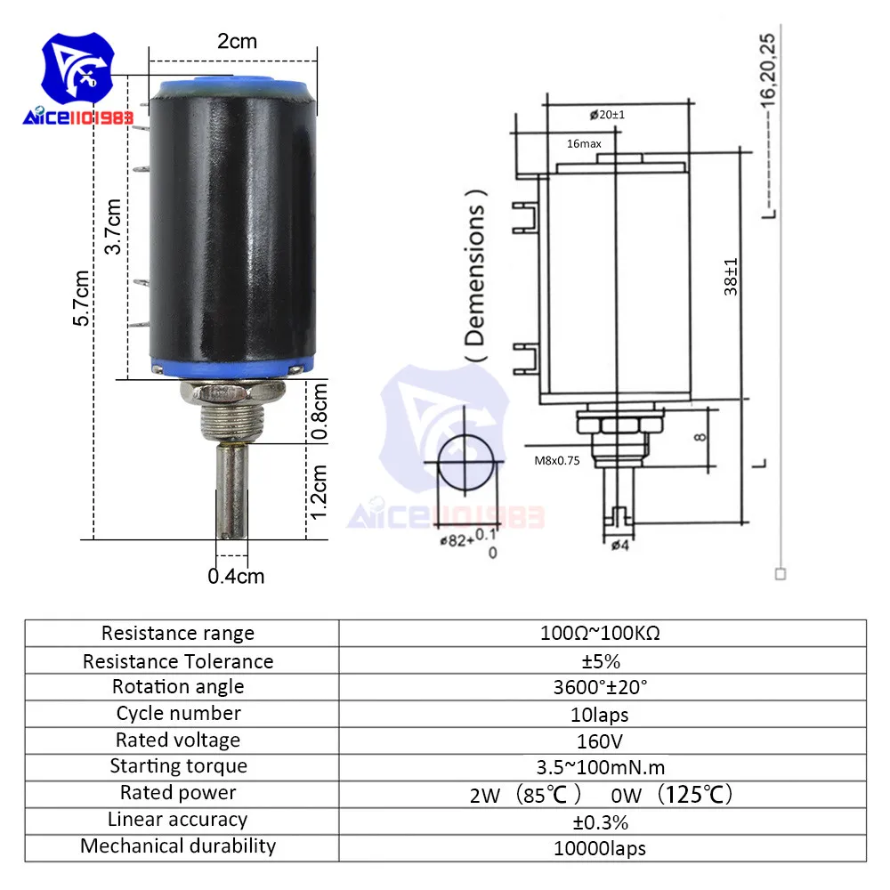 WXD3-13-2W Wirewound Potentiometer Resistance 100R 470R 1K 4.7K 10K 22K 47K 100K&Omega; Ohm 10 Turn Precision Dial Potentiometer Knob