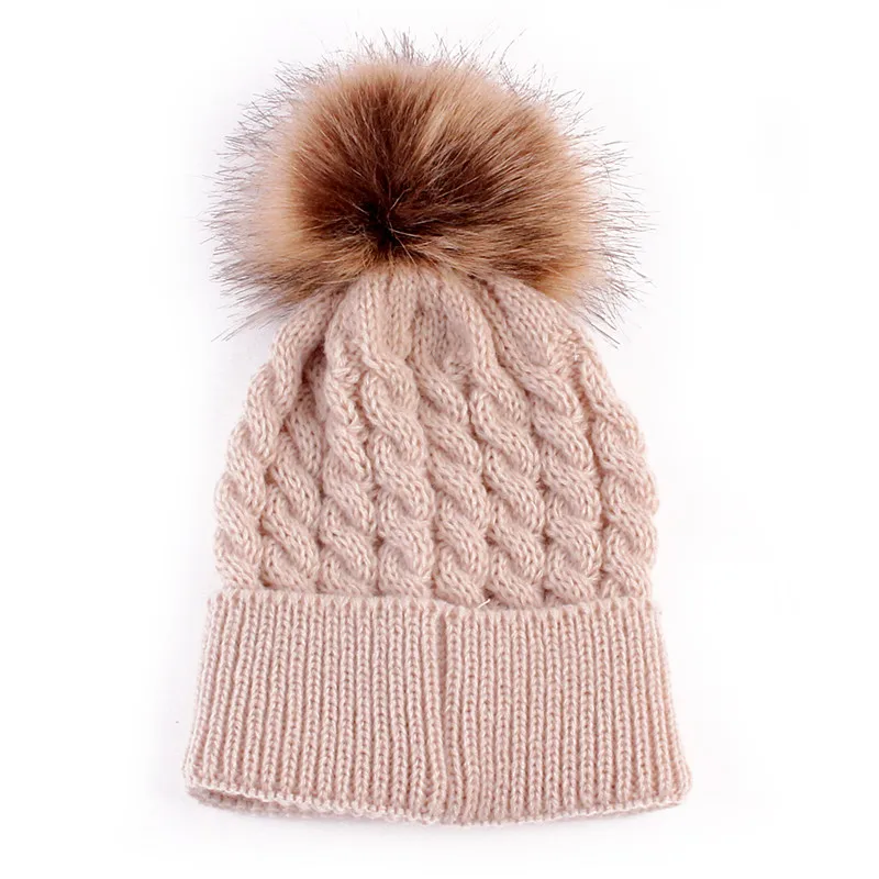 Baby Pom Pom Beanie Warm Knitted Bobble Kids Fur Pompom
