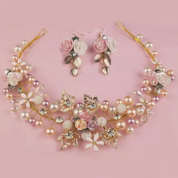 

1 Set Gold Handmade Flower Headpieces Wedding Bridal Pearl And Crystal Headbands For Bride Hair Accessories Bridesmaid Jewelry