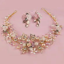 1 Set Gold Handmade Flower Headpieces Wedding Bridal Pearl And Crystal Headbands For Bride Hair Accessories Bridesmaid Jewelry