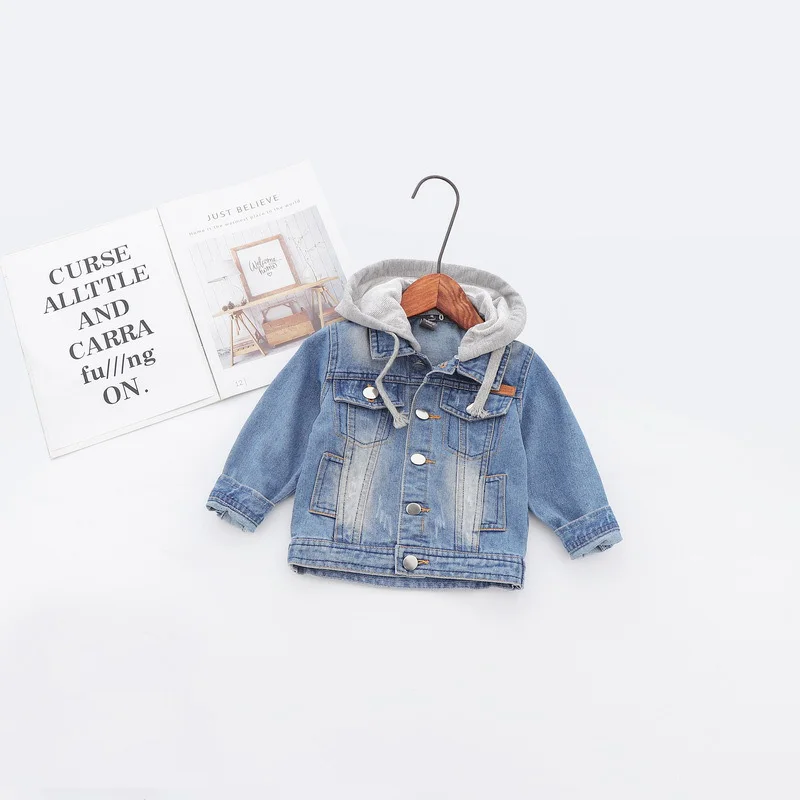 

2019 Fashion Spring Baby Infants Kids Children Boys Male Hooded Hole Washed Denim Jeans Coat Jackets Outwear Casaco S7995