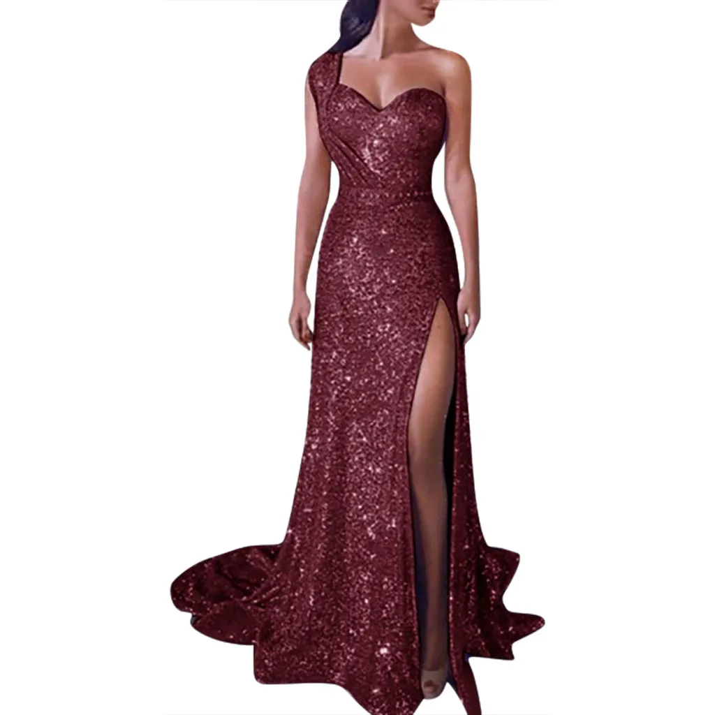 party night dress Women Sexy Gold Evening party summer dresses Sequin Prom V Neck Long Dress robe femme 0.4 - Цвет: Wine