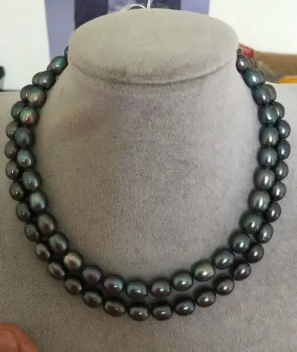 

ddh003809 double strands tahitian peacock green pearl necklace