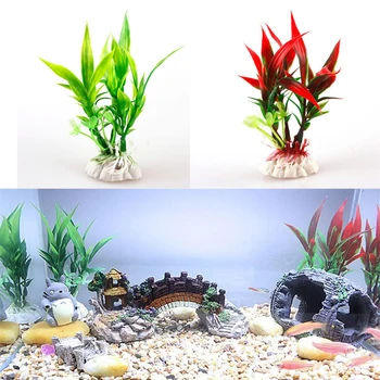 

11cm Height Aquarium Fish Tank Landscape Ornament Decor Red/Green Artificial Plastic Decoration Water Plant Accessories