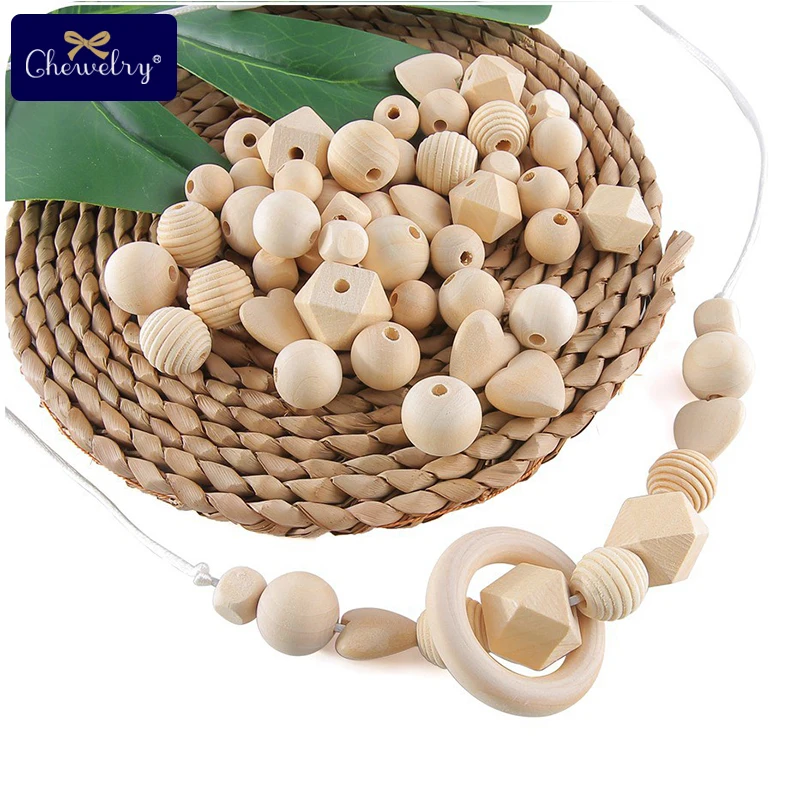 

45PC Baby Wooden Teether Set Wood Beads Heats Wooden Necklace Beads Octagonal Beads DIY Nursing Bracelets For Kid Children Goods