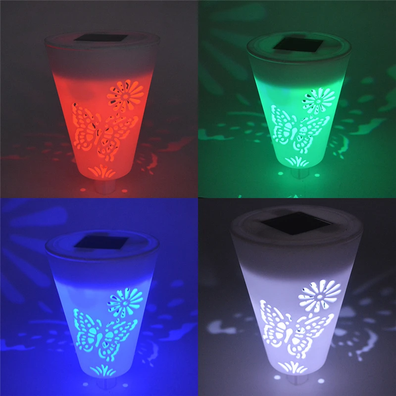 New 3 Pcs/Box Solar Lawn Lamp LED Hollow Butterfly Projection Light Garden Path Light 7-Color Adjustable White Dual Mode