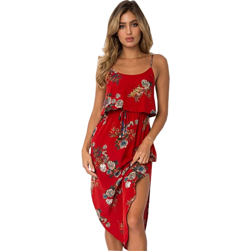

Women summer dresses 2019 bohemian hot sale fashion print chiffon split irregular mid-calf dress dropshipping vestidos NXB1268