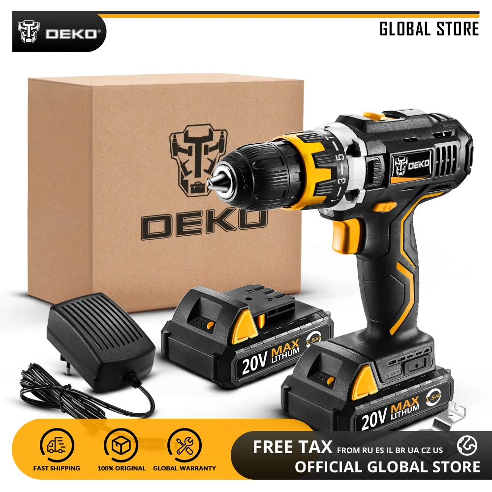 Beste DEKO GCD20DU2 20V MAX Power Tool Variabele Snelheid Elektrische Schroevendraaier met LED Light Home DIY Draadloze Boor 2 Lithium batterij