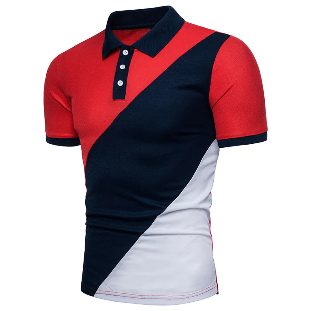 

2019 New Summer Polo Shirt Men Casual Slim Fit Patchwork Short Sleeve Men Polo Shirt Fashion Casual Polo Homme