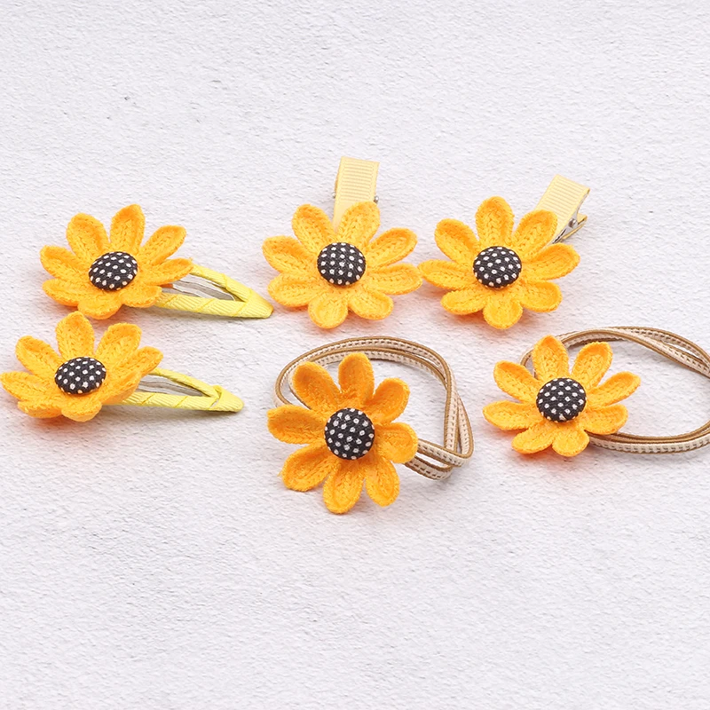 

6pcs/set 2019 accessories summer style Cute Kids Children fabric yellow flower Hair Clips Snap Clip Pins Baby Girls Hairpins