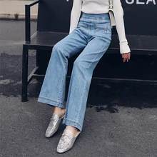 Голубой мотоциклетные байкерские джинсы Для женщин Высокая талия прямая, боковая Тип застёжки карман свободные джинсы Motor Jeans для Для женщин