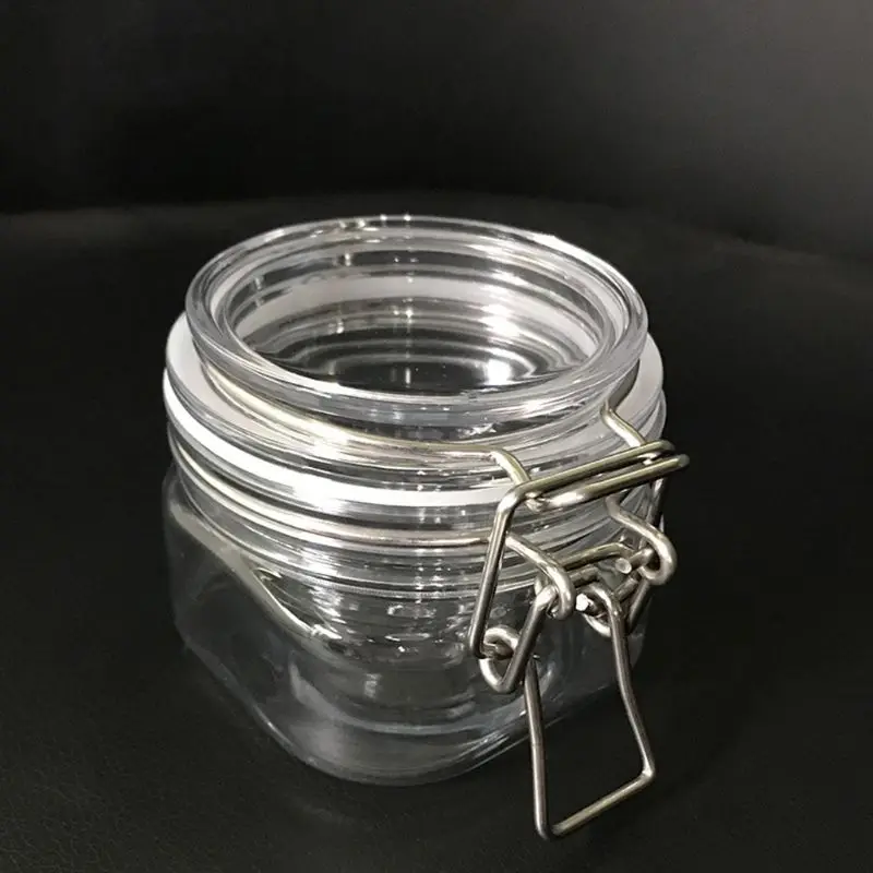 150ML Plastic Square Clip Top Storage Jar With Airtight Seal Lid Kitchen Food Container Tableware Preserving Cosmetic Cream Orga