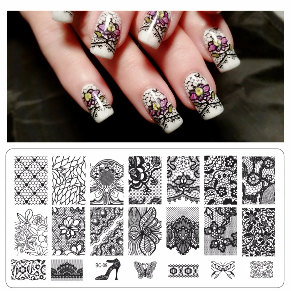

WUF 1 Pc Rectangle Blue Film BC Lace Steel Nail Stamping Plates Tools Nail Art DIY Accessories Foils Finger Lady Beauty