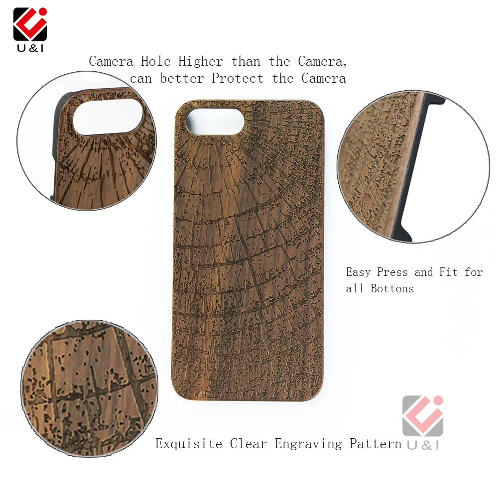 For iPhone 5 5s 6 6s 6plus 7 7plus 8 8plus Real Wood Spider Net Wave Tree Rings Carved PC Back Protector Back Cover for iPhone 8 (4)