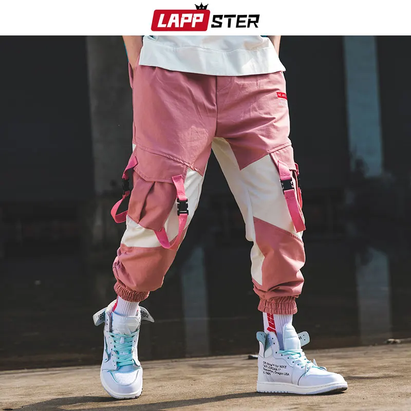 Najtaniej LAPPSTER mężczyźni Streetwear pas spodnie Cargo color block 2019 Hip Hop kombinezony męskie mody spodnie dresowe Baggy spodnie joggery na co dzień