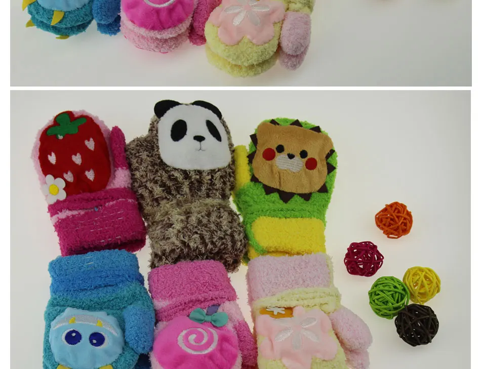 Autumn Winter Children Thickened Snow Print Colored Knit Gloves