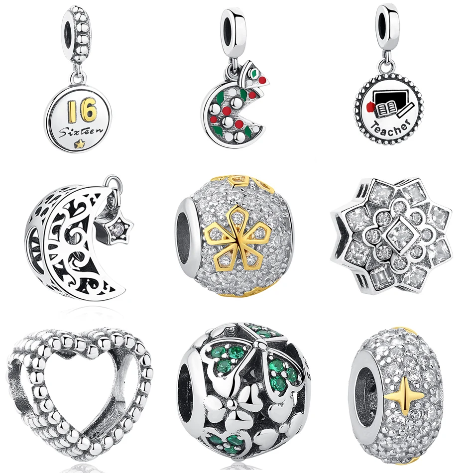 

2019 New 925 Sterling Silver CZ Lucky Clover Flower Love Heart Beads Fit Pandora Charms Silver 925 Original Bracelet For Women