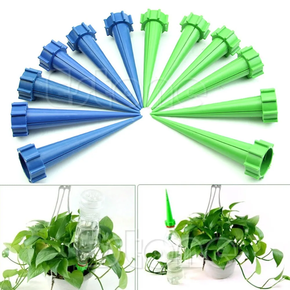 

12 Plant Flower Water Control Drip Cone Spike Waterer Bottle Irrigation System