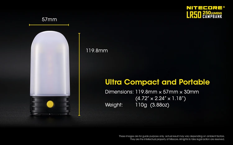 NITECORE LR50 перезаряжаемый фонарь для кемпинга и внешний аккумулятор 9x светодиоды с высоким цветопередачей 250 люменов используются 2 батарейки 18650 или 4xCR123A
