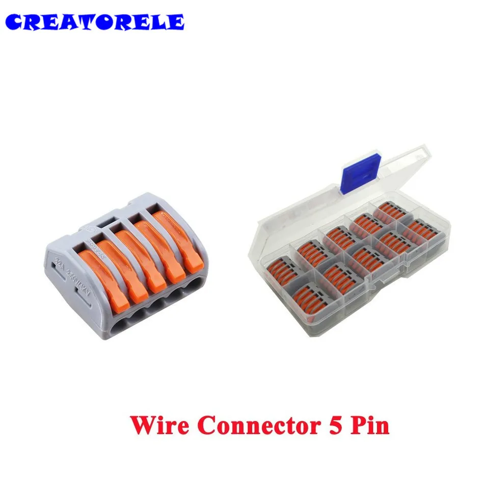 wago 10pcs 5 Pin Universal Compact Fast Wire Wiring Connector mini connector Conductors Terminal Block 32A