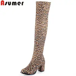 ASUMER/Большие размеры 33–43 модные осенне-зимние Ботинки женские с круглым носком Высокие сапоги на молнии из флока толстый Обувь на высоком