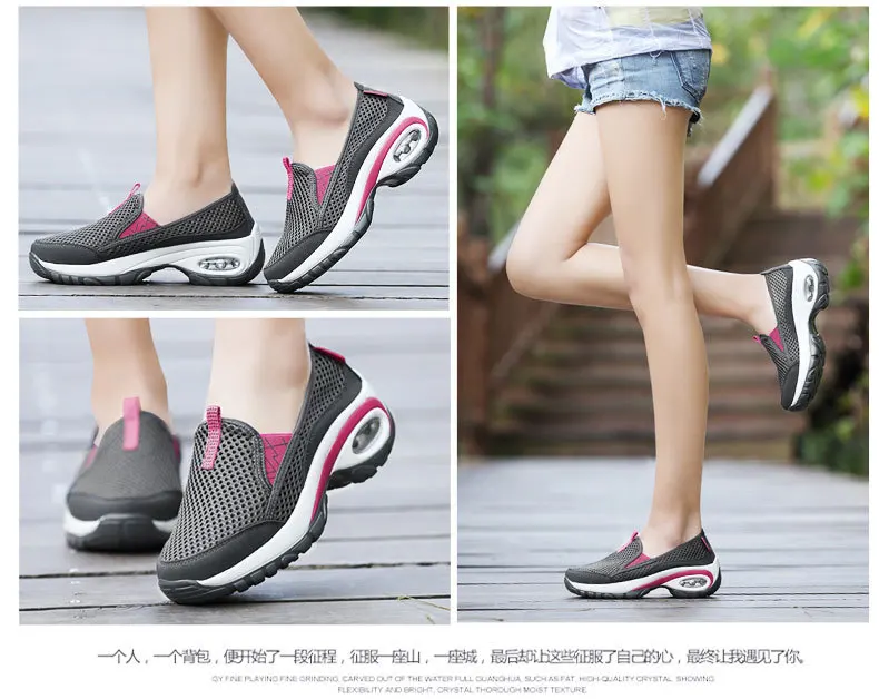 Для женщин Обувь для прогулок Летние Спорт на открытом воздухе Air Подушки с дышащей сеткой легкие удобные увеличивающие рост Спортивная обувь треккинг