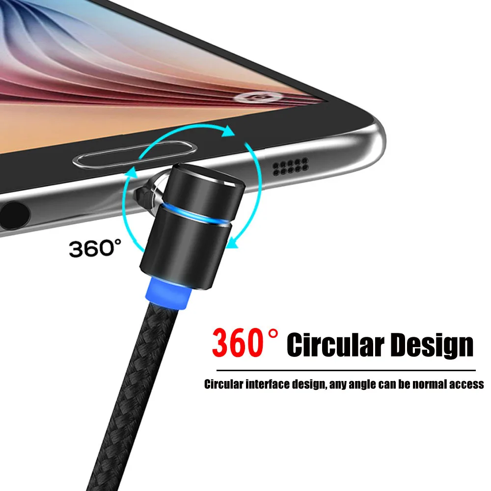 Foxsun 3 في 1 90 درجة للتدوير المغناطيسي كابل البرق + نوع c + مايكرو مزين usb الحبل ل فون 8 7 6 زائد سامسونج