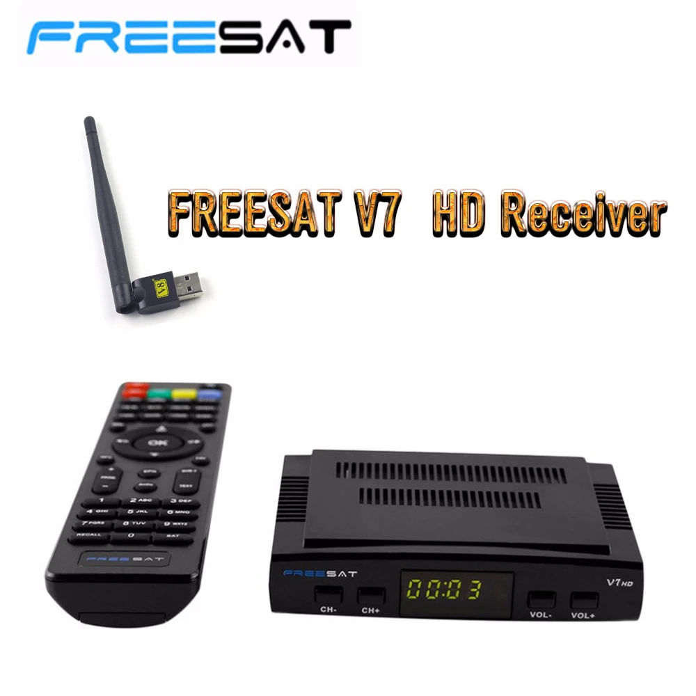 

Digital TV Satellite Decoder Freesat V7 HD Satellite Receiver DVB-S2 +1PC WIFI Full 1080P support Ccam Youpron 2017 New Arrival